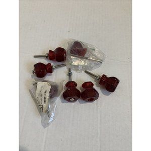 Candy Red Glass Drawer Pulls Cabinet Knobs Vintage Style 1 1/4" SET OF 6